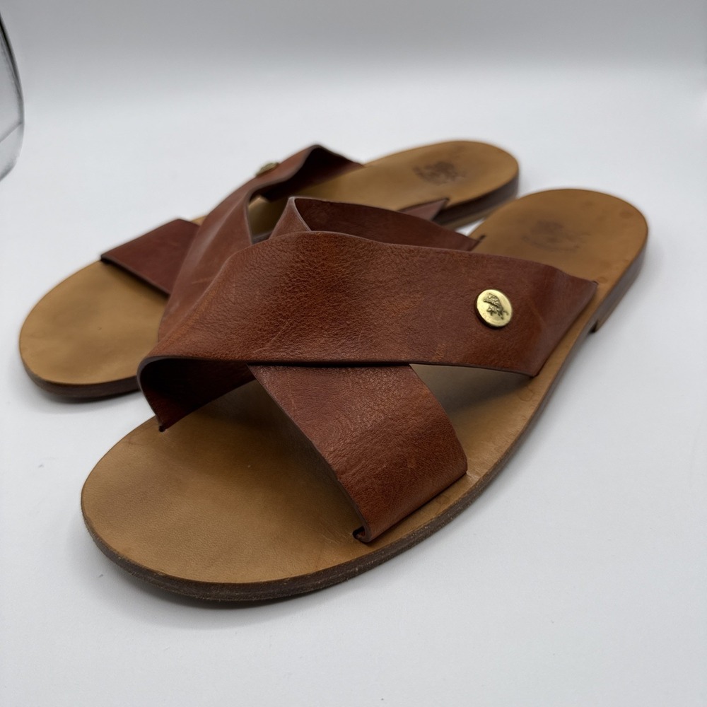 il Bisonte authentic Brown leather X cross strap slides sandals 43